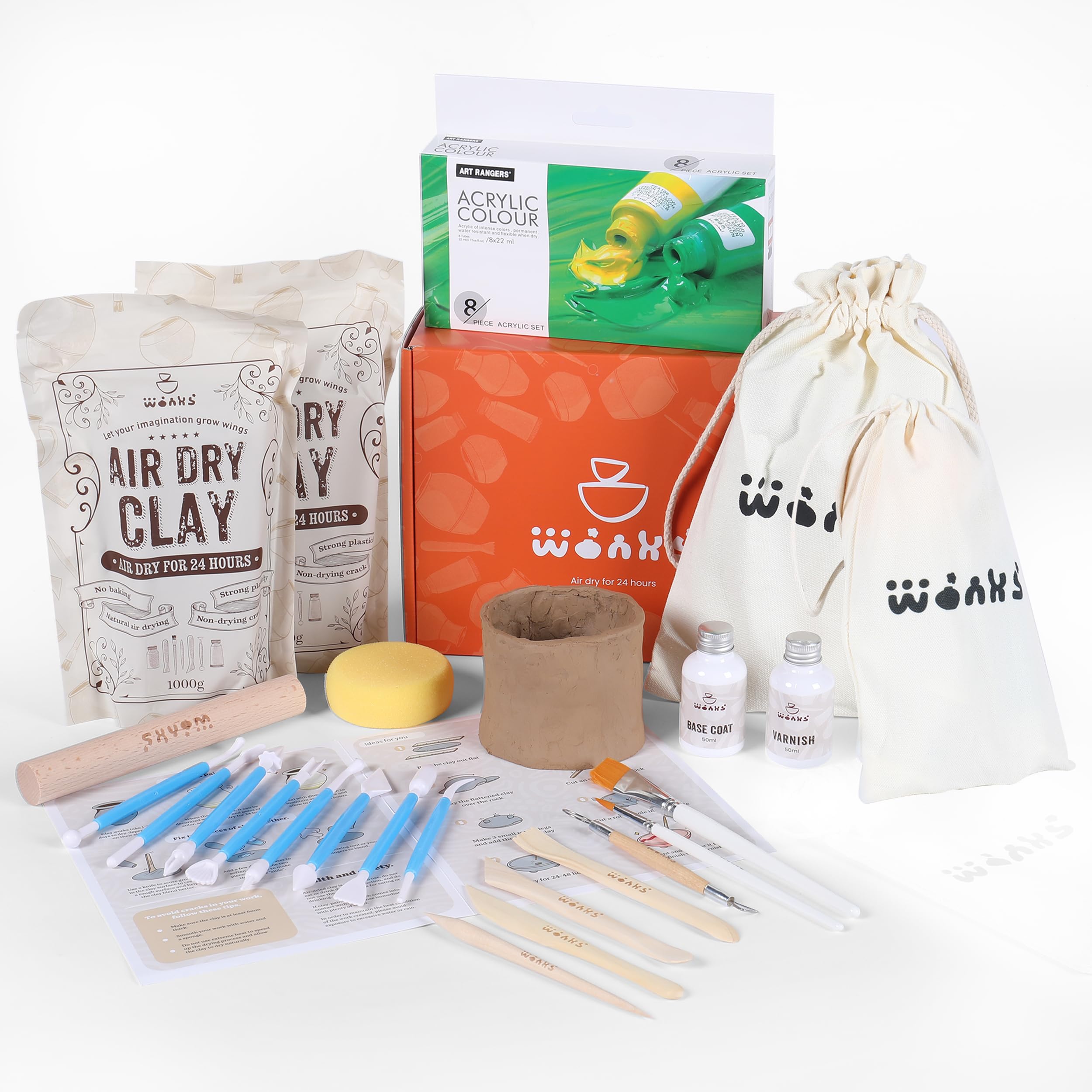 Amazon.com: Wonks Air Dry Clay Pottery Kit for Adults & Kids - 30